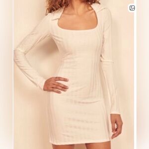 Reformation Vittoria Rib Long Sleeve Ivory Knit Dress L